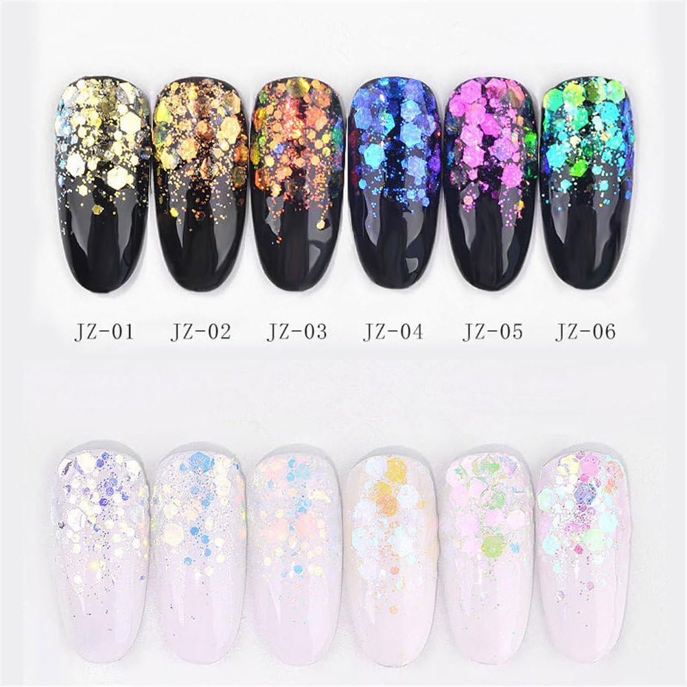 6色セット 人魚ラメ フィルム ホログラム オーロラネイルグリッター 1mm2mm3mmミクスサイズ ブレンドグリッター 六角ネイルラメ ネイル ネイルアート用品 Innail グリッター ラメ 通販 Amazon