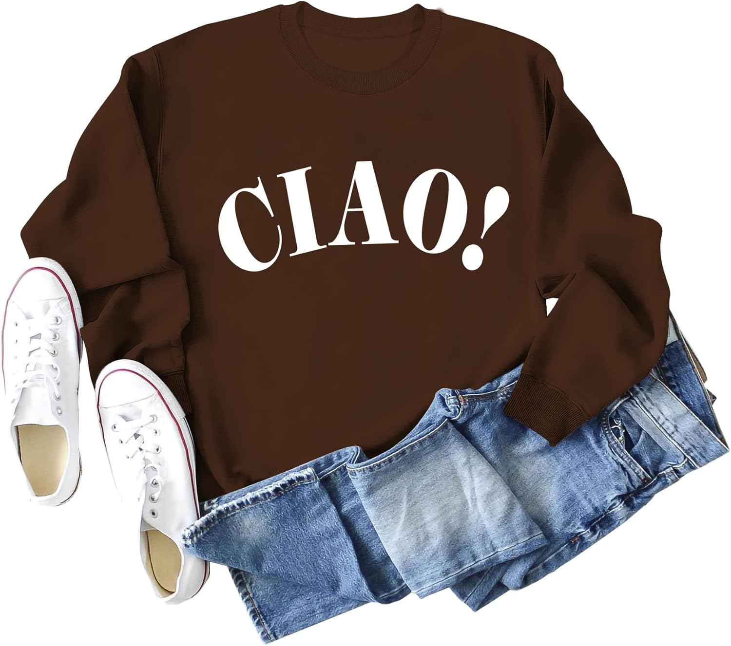 QYZ-Top Ciao Italian Hello Pullover - Womens Casual Long Sleeve Letter Italian Goodbye Graphic Sweatshirt Tops - Image 2