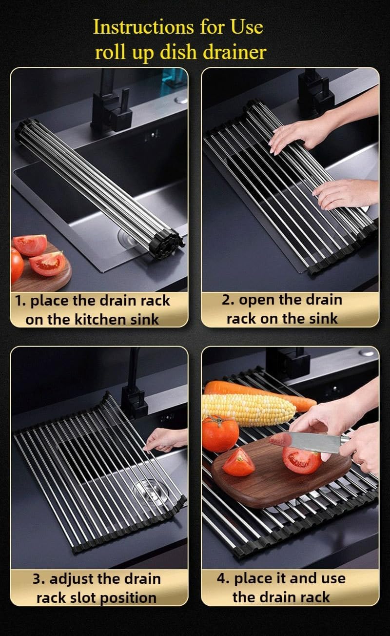 Over Sink Dish Drainer Rack,roll Up Sink Drying Rack, Great for Kitchen Dish Drying and Storage