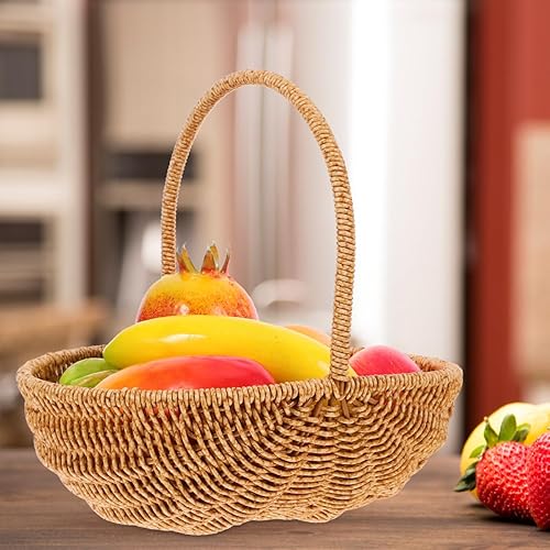 Miniatura 6 de LIFKOME Cesta de picnic de ratán de plástico cesta de flores de Pascua con asa Cesta de almacenamiento tejida para decoración casera de boda 10.6 in