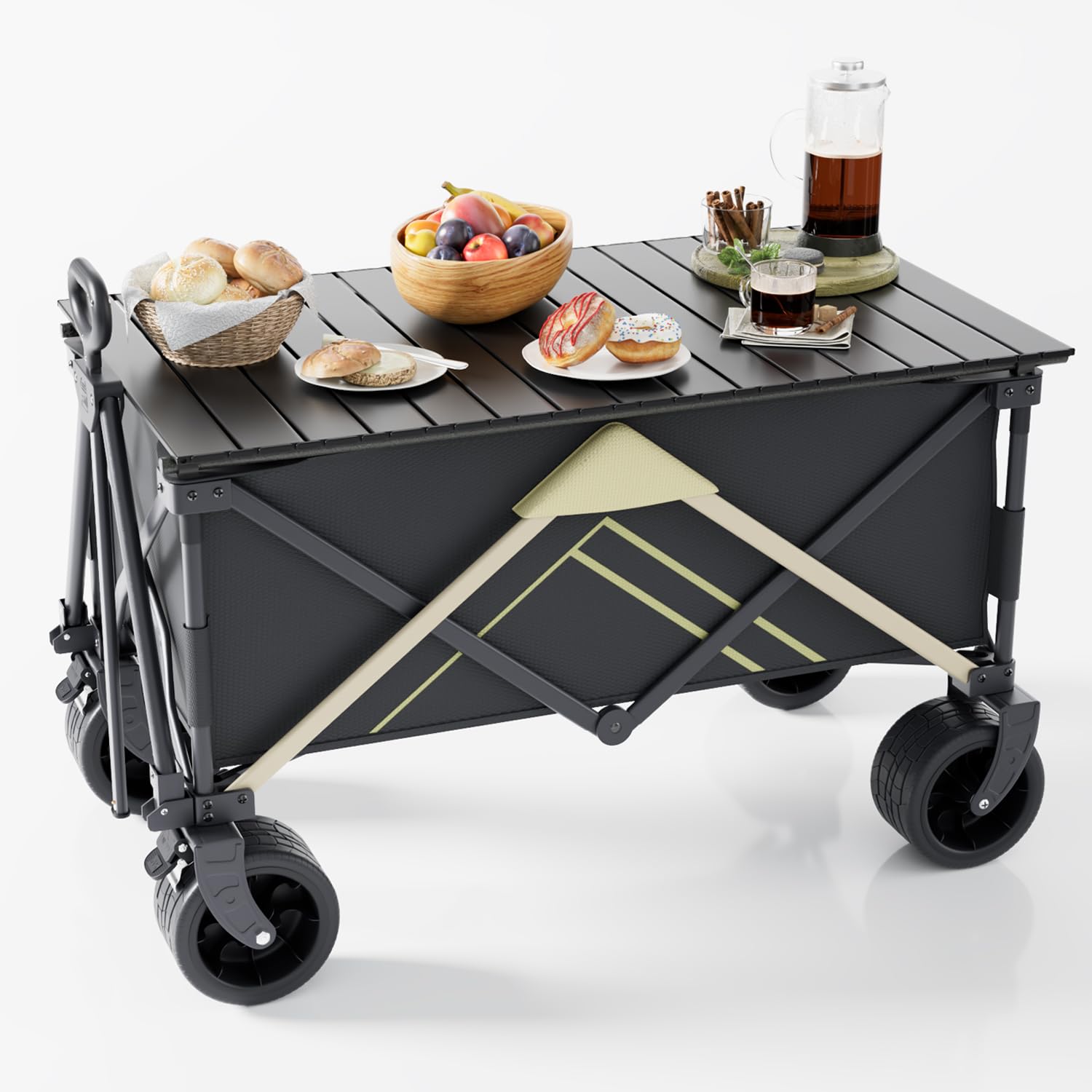 Maidapulu, Wagons Carts Foldable,Wagon with Table Top,Beach Wagon with Big Wheels for Sand,Camping Sports Garden Beach Grocery(Black)