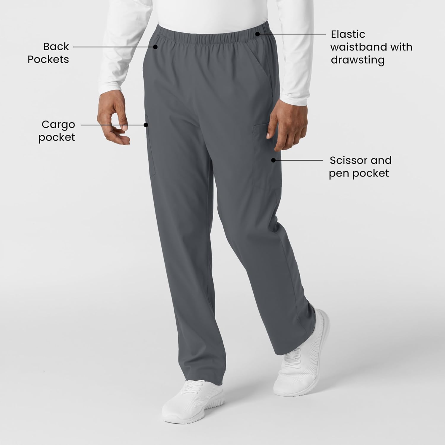 Wink Scrubs Unisex, Boundless, Straight-Leg Pants with Tuck-in Drawstring and 6 Pockets, Pewter, M Tall - Image 2