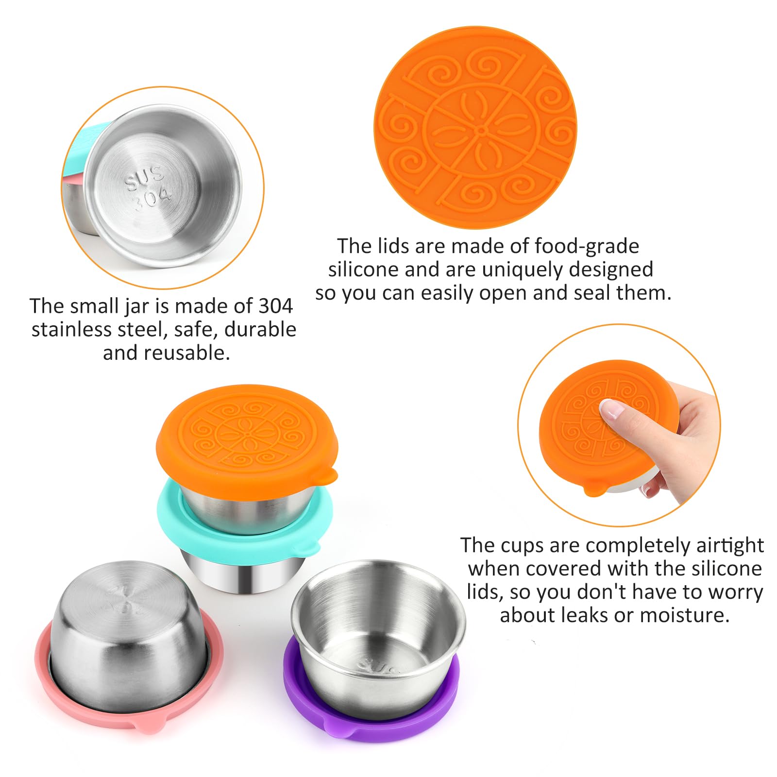 Contenitori Salse In Acciaio Inox 50 Ml | 4 Pezzi Con Coperchi Colorati | Per Lunch Box - Foto 10