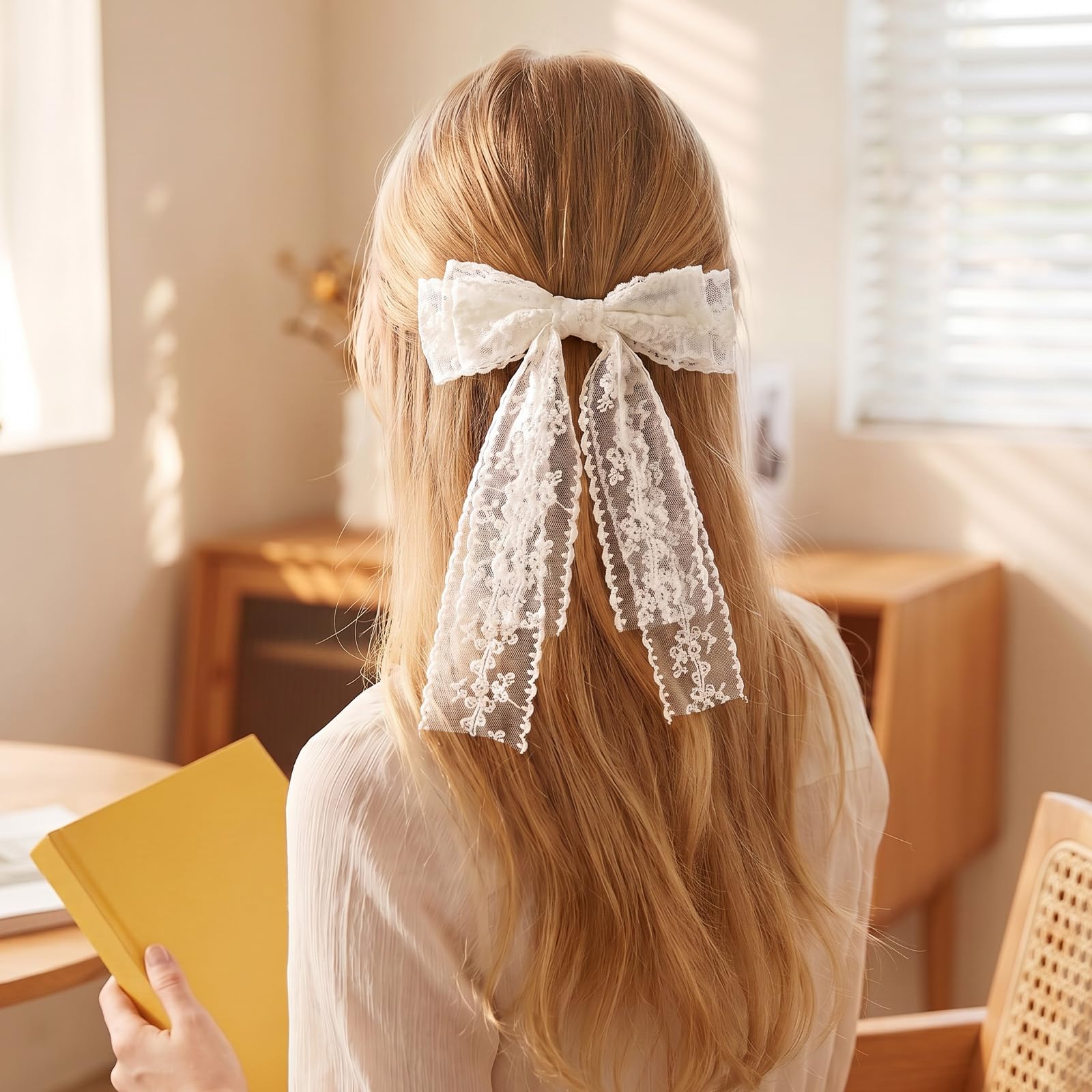 View 1 of [DAMAGED] RAHHLIZS Large Lace Hair Bow Clip