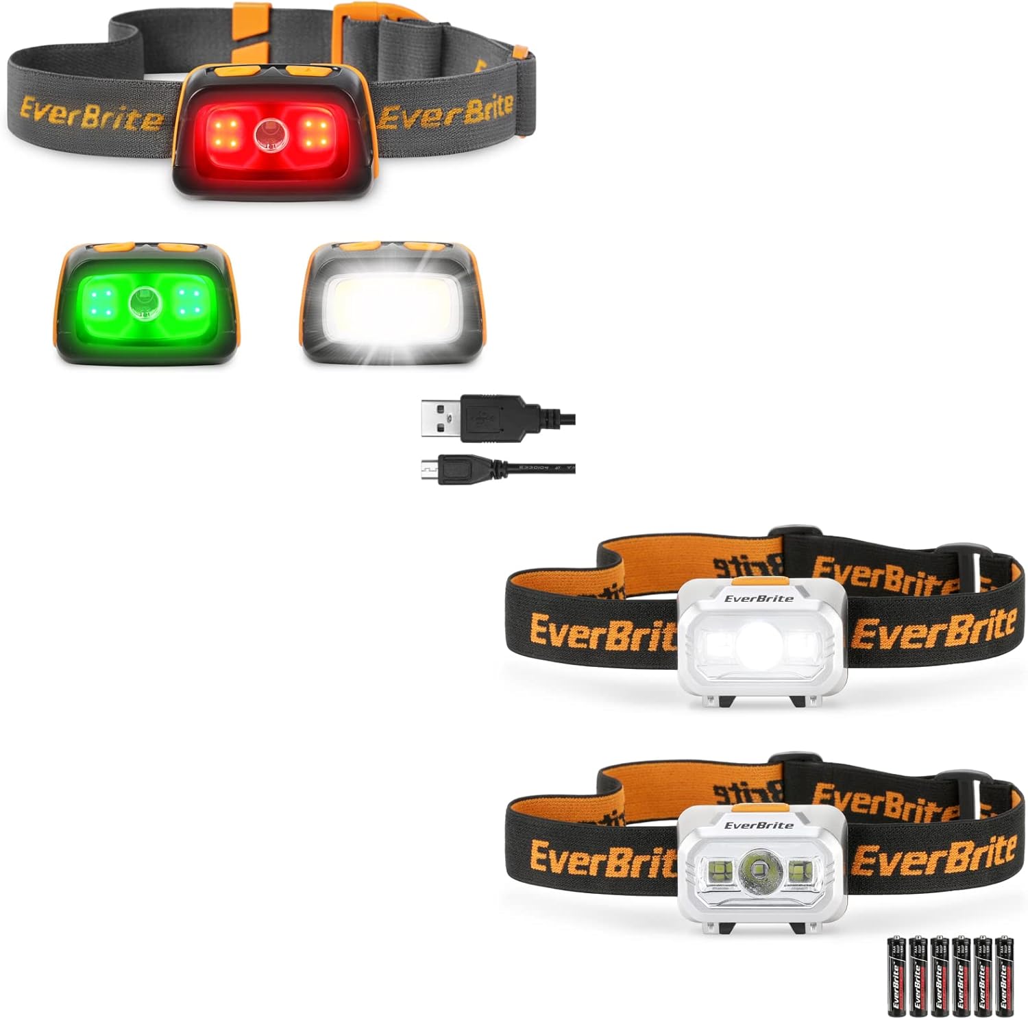 EverBrite Rechargeable Headlamp(1)+Battery Powered LED Headlamp(2)