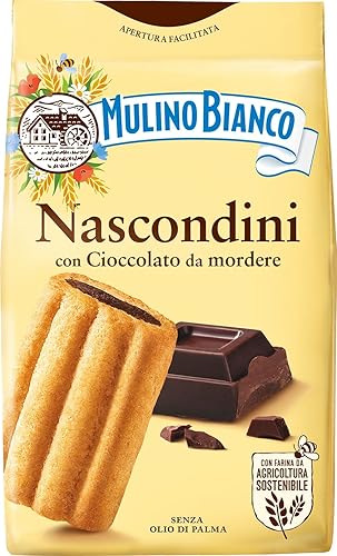 Mulino Bianco Nascondini 11.64oz (330g) - Auténticas galletas italianas con relleno de crema de chocolate oculto, aperitivo perfecto o compañero de