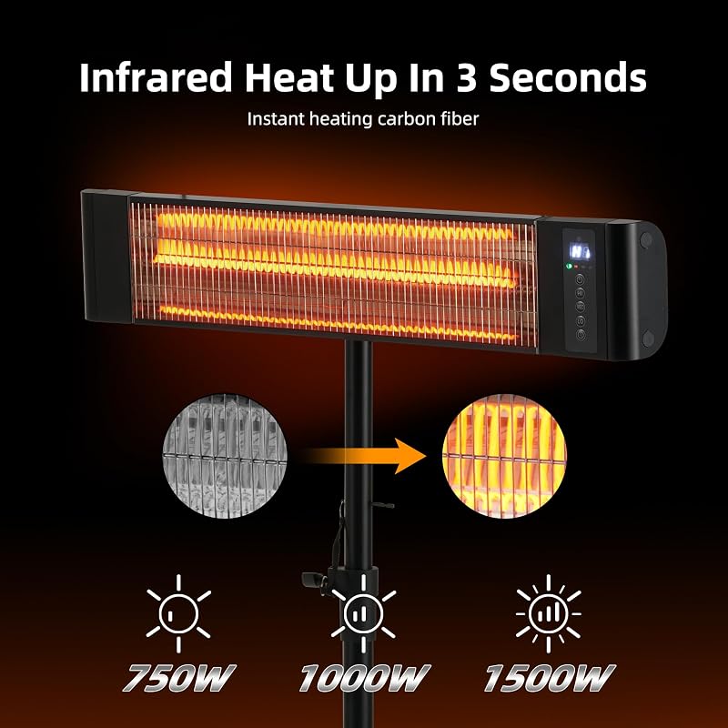 Infrared Heater for Outdoor use 1500W Patio Heater with Stand WEWARM image 2