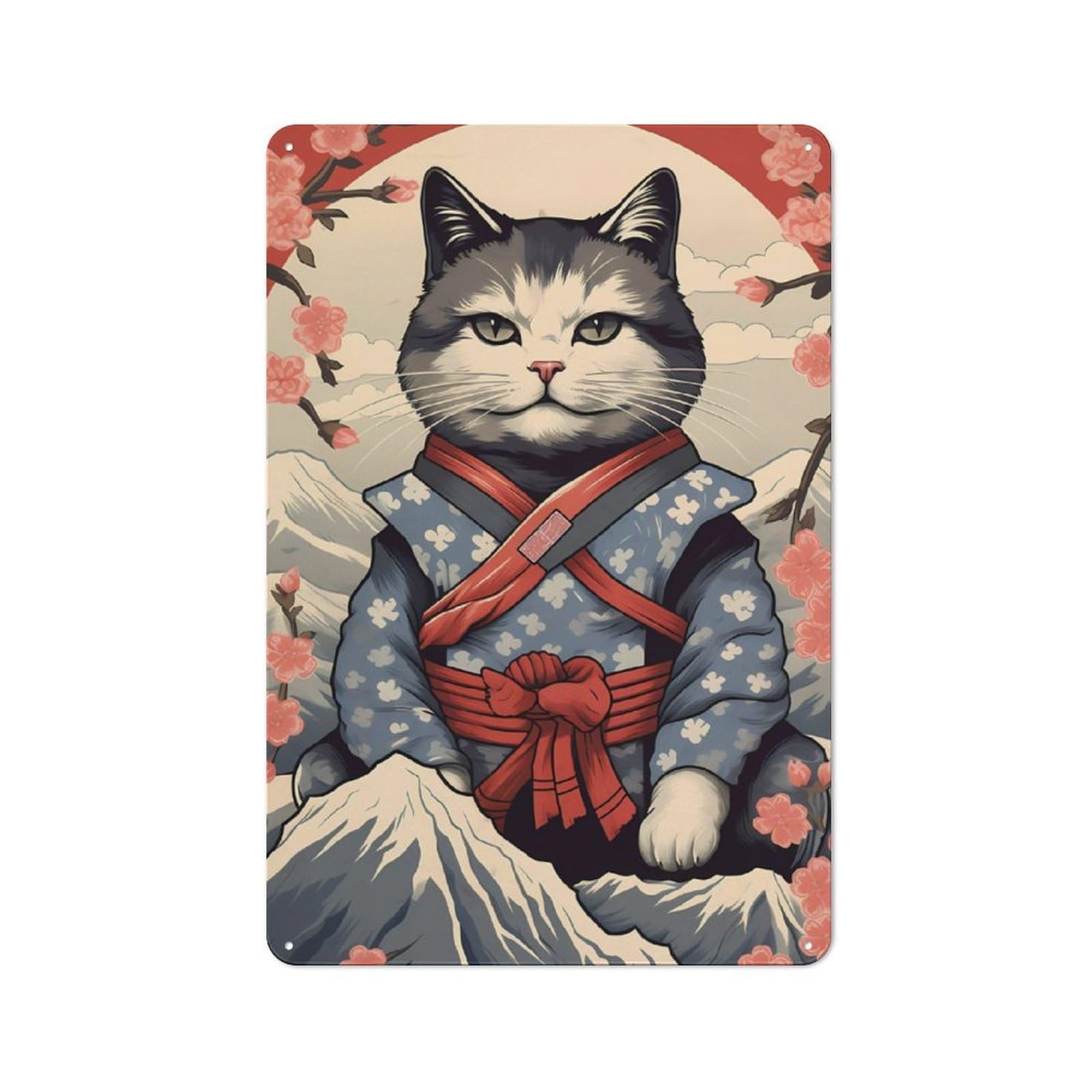 Junmoney Japanese Cat 8 Tin Wall Plaque 30X20cm With For Garage Wall, For Collectors Of Retro Metal Wall Decor