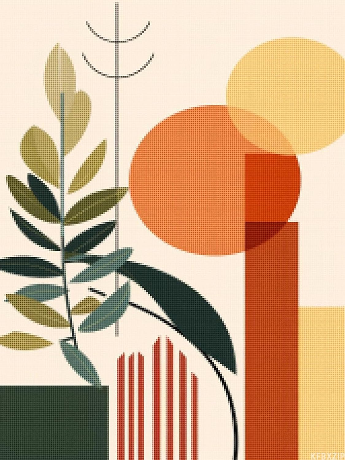 KFBXZIP Stamped Cross Stitch Kits, Plant Modern Boho Mid Century Modern Art, Needlepoint Counted Cross Kits for Beginners, Embroidery Kits Arts Home Decor 11CT No Frame, 12x16 inch