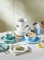 Vista 7 de Onniyor Juego de platos llanos de porcelana, platos redondos para ensalada de postre, platos para servir de 10 pulgadas, platos planos resistentes a