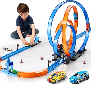 Slot Car Games Race Cars Toys for Boys Kids Age 5-7, Toy Cars Track Set with 4 Slot Cars, Loop Track and Jump Ramp, Slot Car Race Track Sets for 3 4 5 6 7 8+ Year Old Boy Girl Birthday Gifts