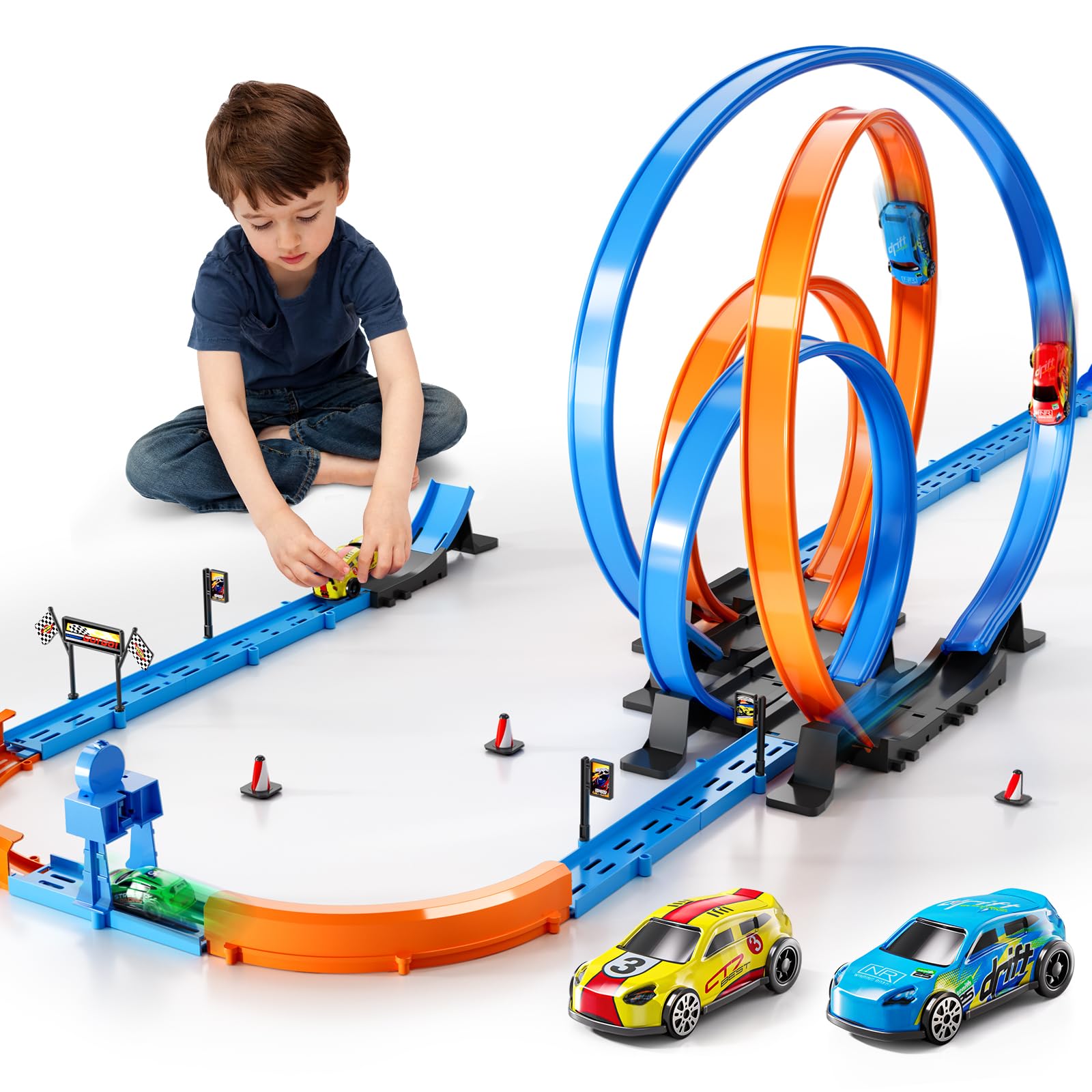 Slot Car Games Race Cars Toys for Boys Kids Age 5-7, Toy Cars Track Set  with Slot Cars, Loop Track and Jump Ramp, Slot Car Race Track Sets for 