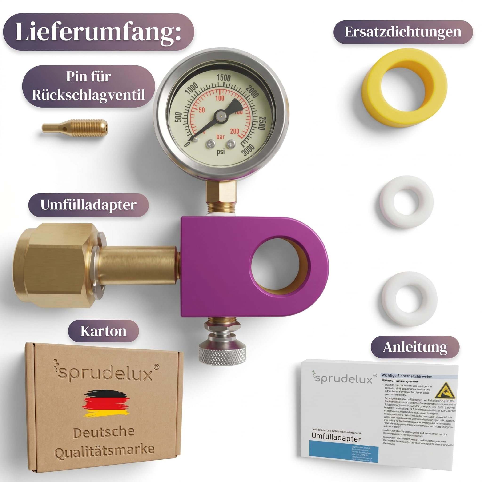 CO2 Umfülladapter für Wassersprudler Duo Quick Connect QC, Art, Crystal 3.0 und Terra | Adapter zum Umfüllen des CO2 Gases aus großen Flaschen in die neuen Quick Connect CO2 Zylindern