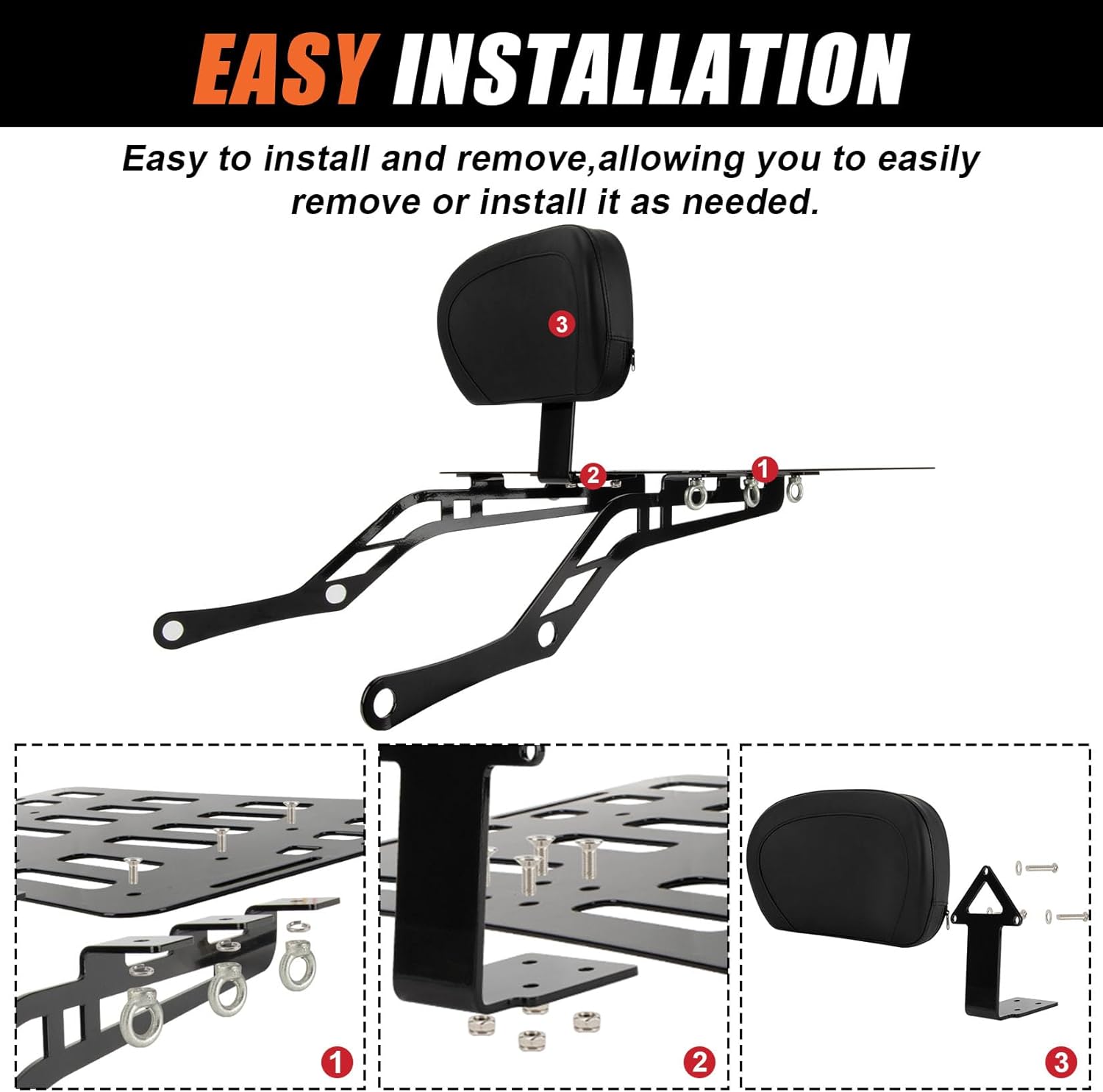 PSLER Detachable Rear Passenger Backrest Sissy Bar with Luggage Rack Fit for Spyder F3 F3-S F3-T 2015-up Gloss Black