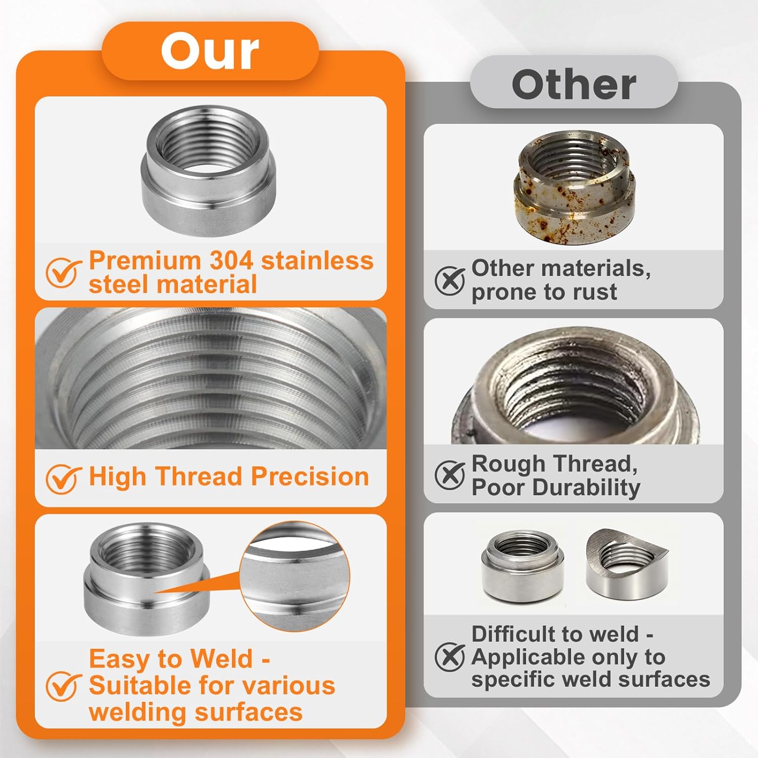 O2 Sensor Bung, 10 PCS - M18 x 1.5 Thread Oxygen Sensor Bungs Weld in, 304 Stainless Steel O2 Weld in Bung, Stepped Design