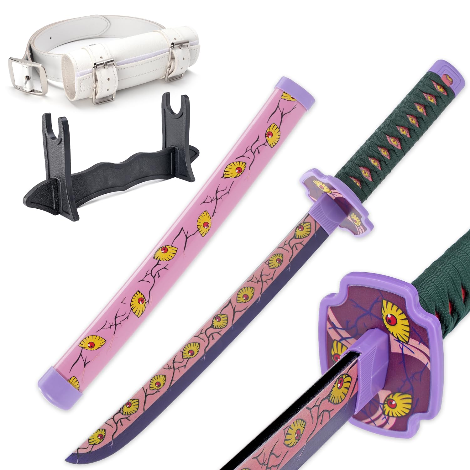Demon Sword - 23.6" Short Cosplay Katana Replica for Kids - Complete with Belt, Stand, and True-to-Show Design - Anime Sword Ideal for Cosplay and Display