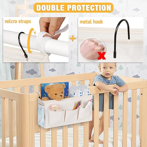 Miniatura 10 de Lilithye - Organizador para lateral de cama con correas fijas y soporte para botella de agua para el hogar, dormitorio, litera, cama de hospital,