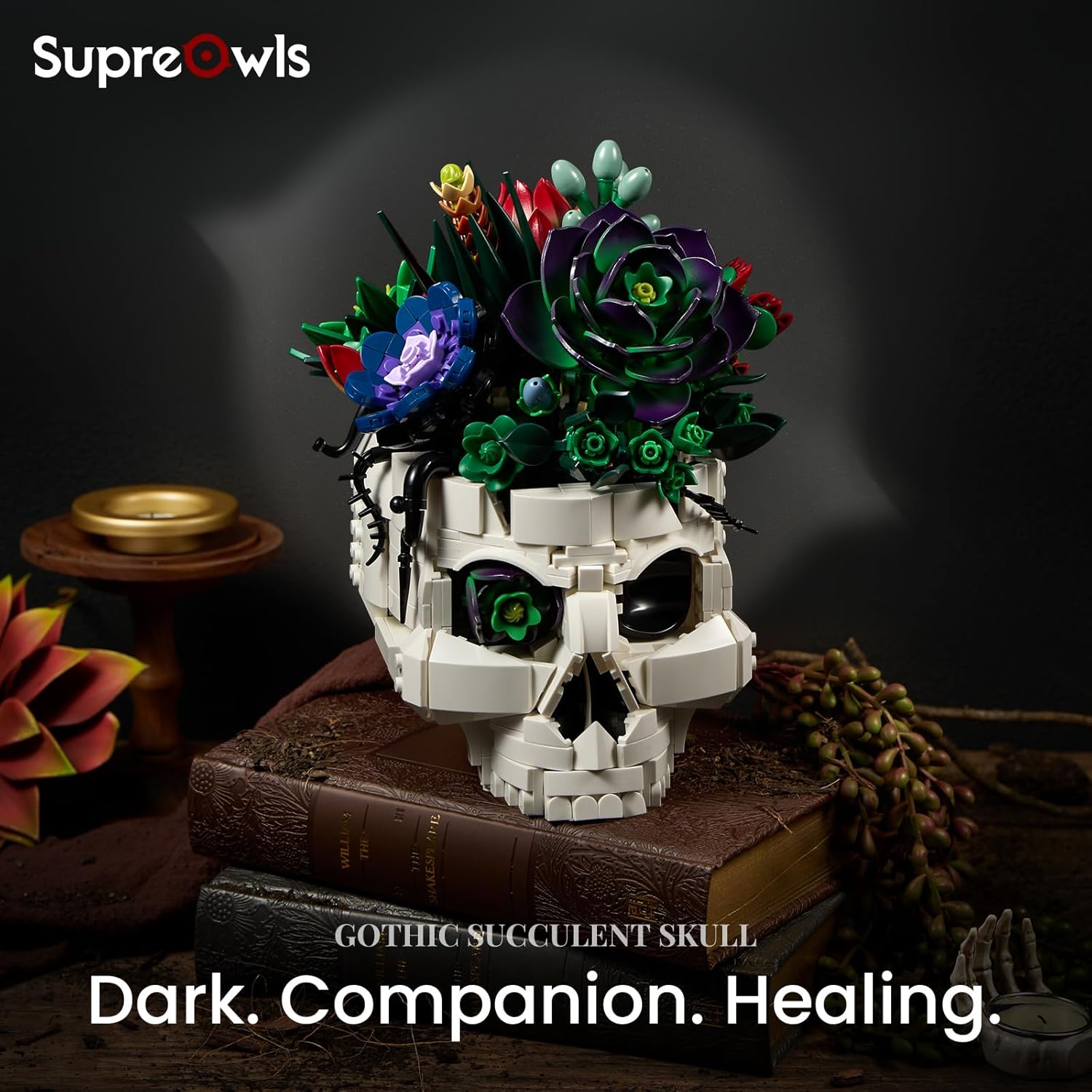 Succulent Skull Planter Building Set, Botanical Skeleton Pot Collection Building Kit, Horror Plants Home Office Table Decoration Blocks Toys for Adults, Gift for Birthday Mother's Day