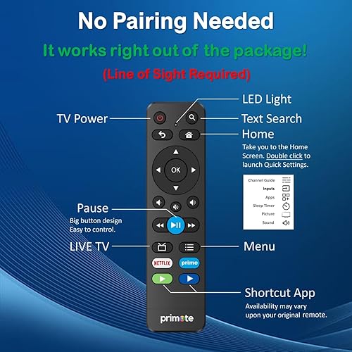 Miniatura 3 de Primote Control remoto para todos los televisores inteligentes Insignia y Toshiba con 7 botones de aprendizaje IR para control de audio de barra de