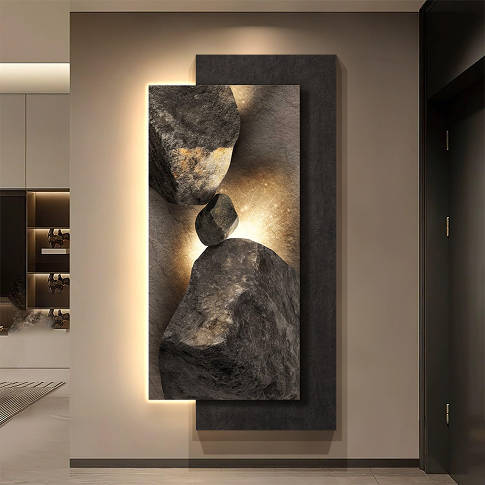 Cuadro de pared 3D de arenisca con luz LED decoracion premium de paisajes para pasillo