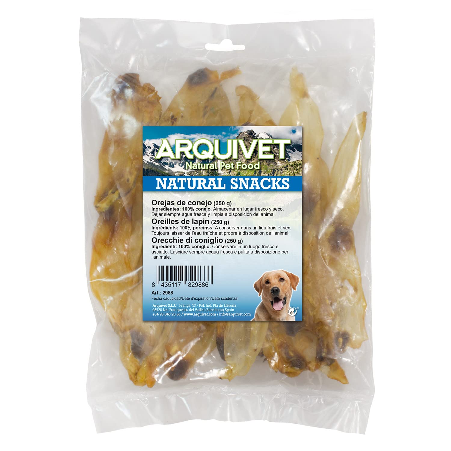 Arquivet Orejas de Conejo (Bolsa 250 g) - Snacks 100% Naturales para Perros - Premios, recompensas, chuches, golosinas, chucherías caninas - Ayuda a la Limpieza Dental