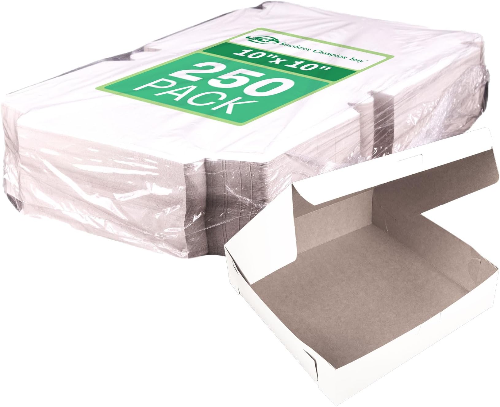 0969 Premium Clay Coated Kraft Paperboard White Non-Window Lock Corner Bakery Box, 10" Length x 10" Width x 2-1/2" Height (Case of 250)