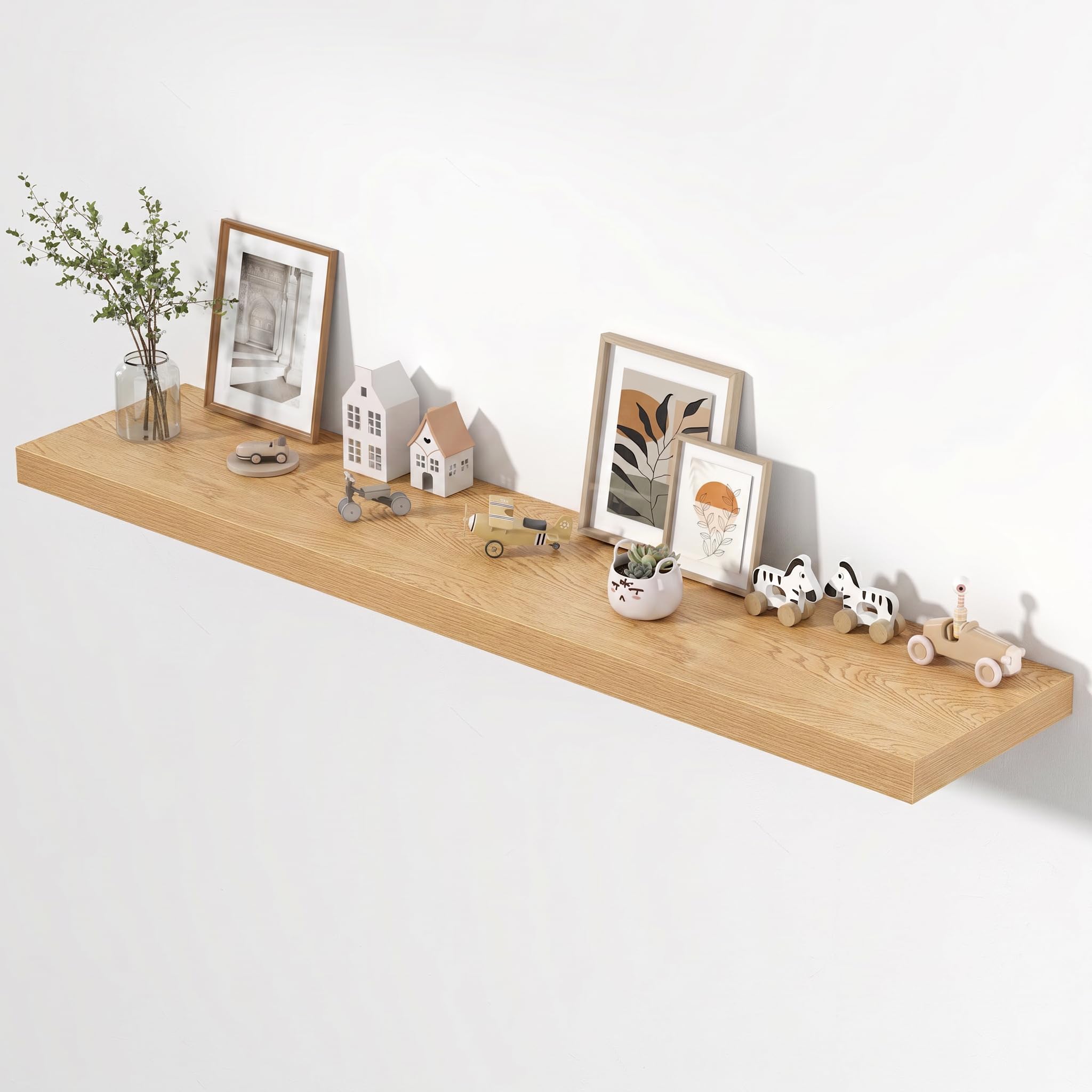 Dreamland 72" Floating Shelves for Wall, 12" Deep Thicker Floating Shelves, Wall-Mounted Shelves for Bedroom, Living Room, Kitchen, Bathroom, Oak - Set of 1