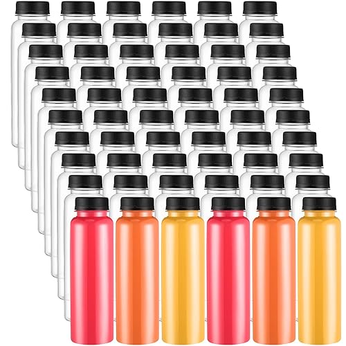 Miniatura 8 de Paquete de 200 botellas de plástico para jugos con tapas, recipientes transparentes reutilizables para bebidas con tapas, botellas vacías de PET a
