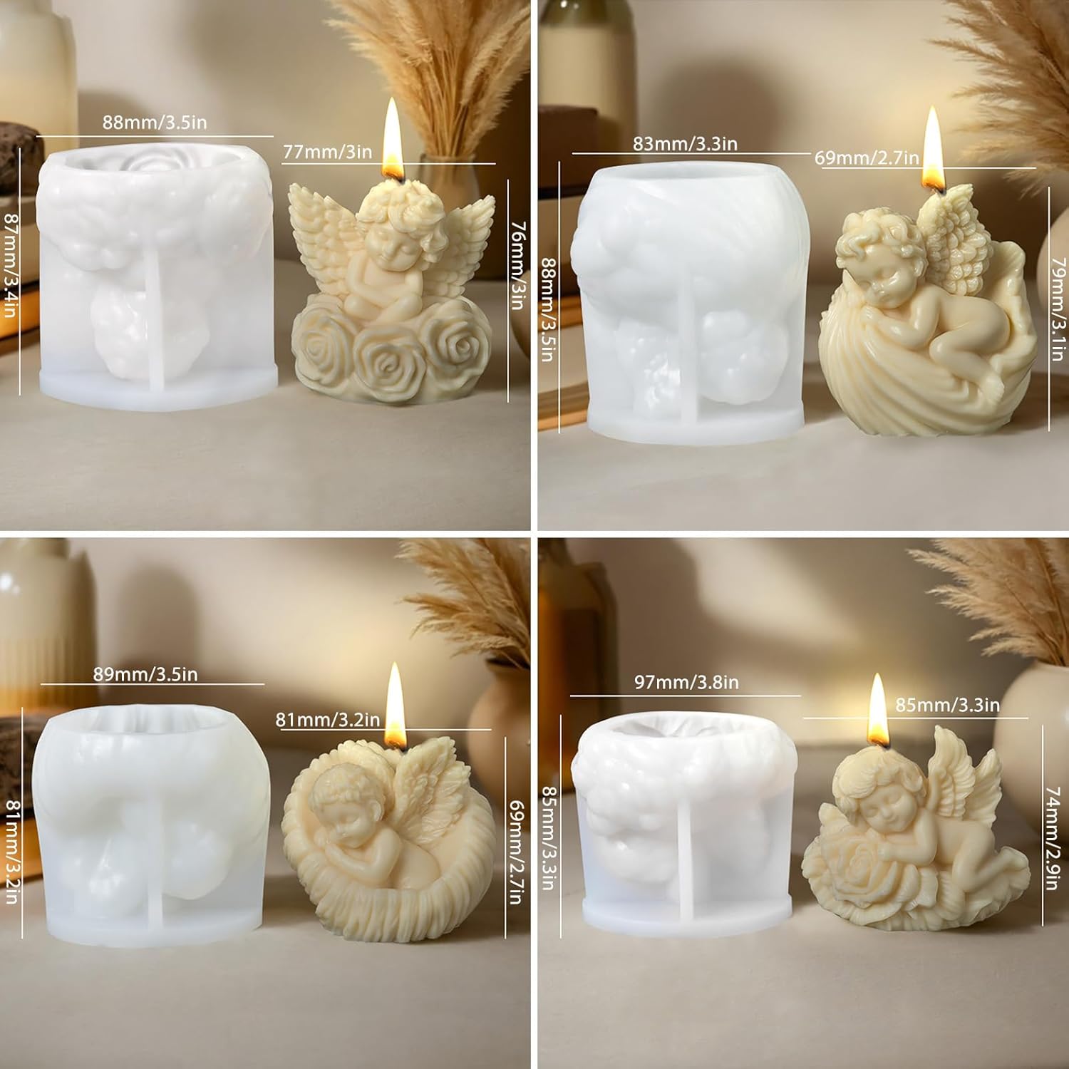 4 Pack Angel Silicone Candle Molds, Angel Baby Resin Casting Molds, 3D Boy Wing Silicone Molds for Candle Making & DIY Resin Craft, Perfect for Home Decoration