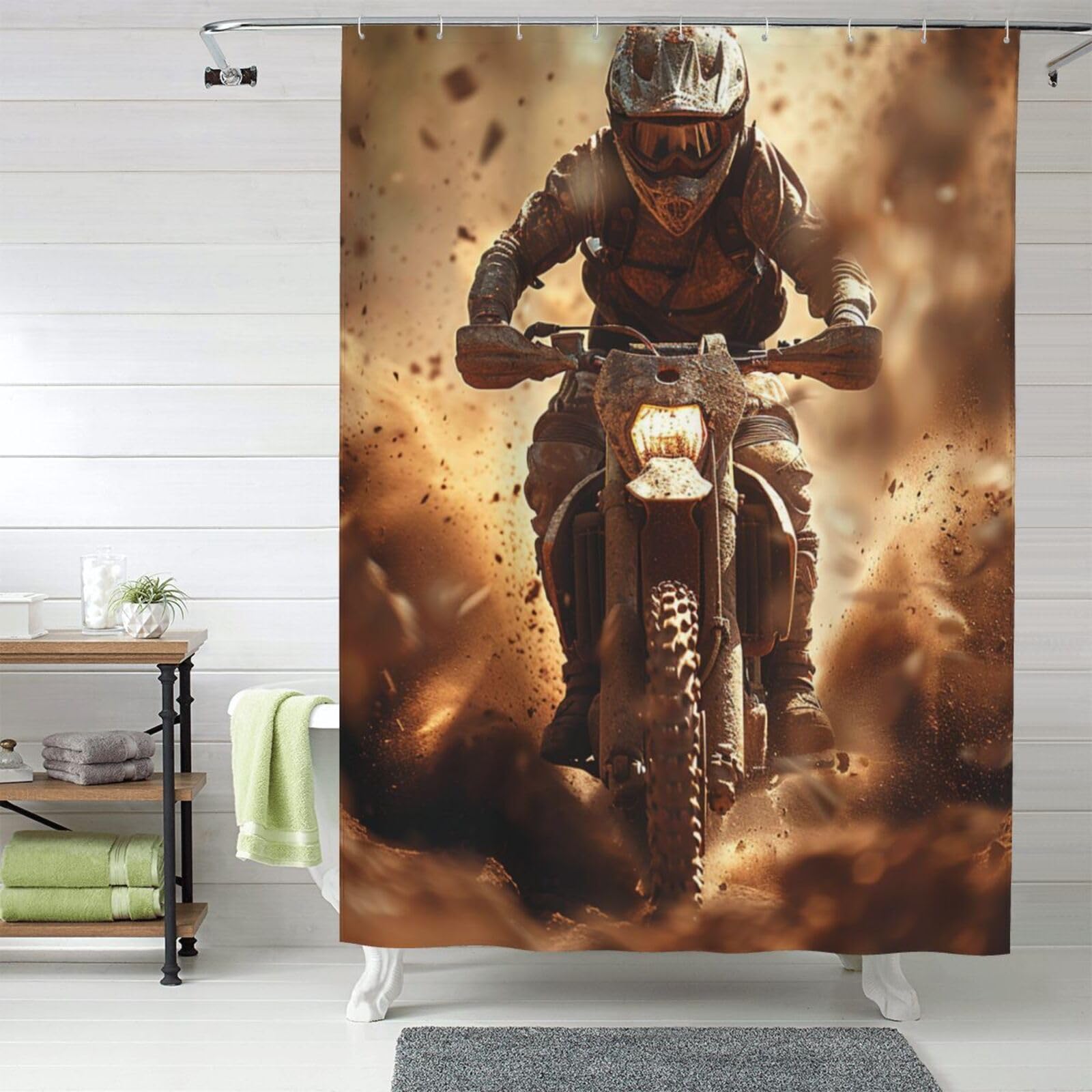 MXZERFKGLA Shower Curtain Set with 12 Hooks Waterproof Fabric Washable Curtain Modern Farmhouse Bath Curtains Motocross Shower Curtains for Bathroom Bathtub Decoration 60x72 Inches