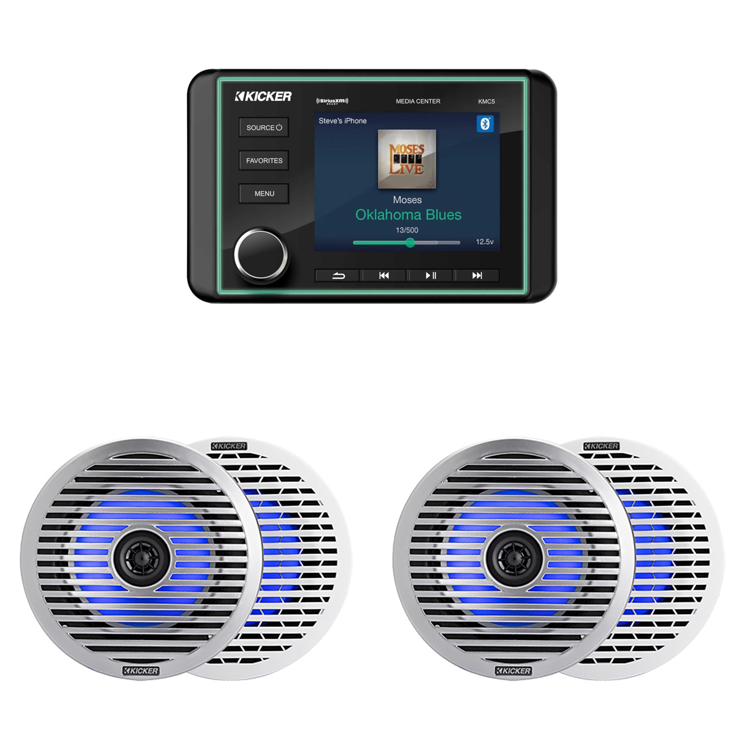 Kicker 46KMC5 Premium Marine Gauge-Style Source & (2 Pair) 51KM614FL 6.5