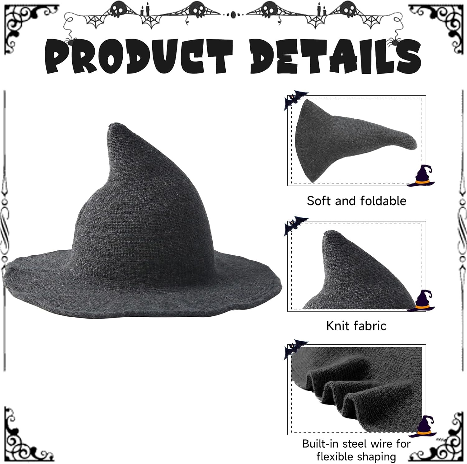 Womens Witch Hat Wide Birm Wool Wizard Caps for Halloween Party Masquerade Costume Accessory - Image 3