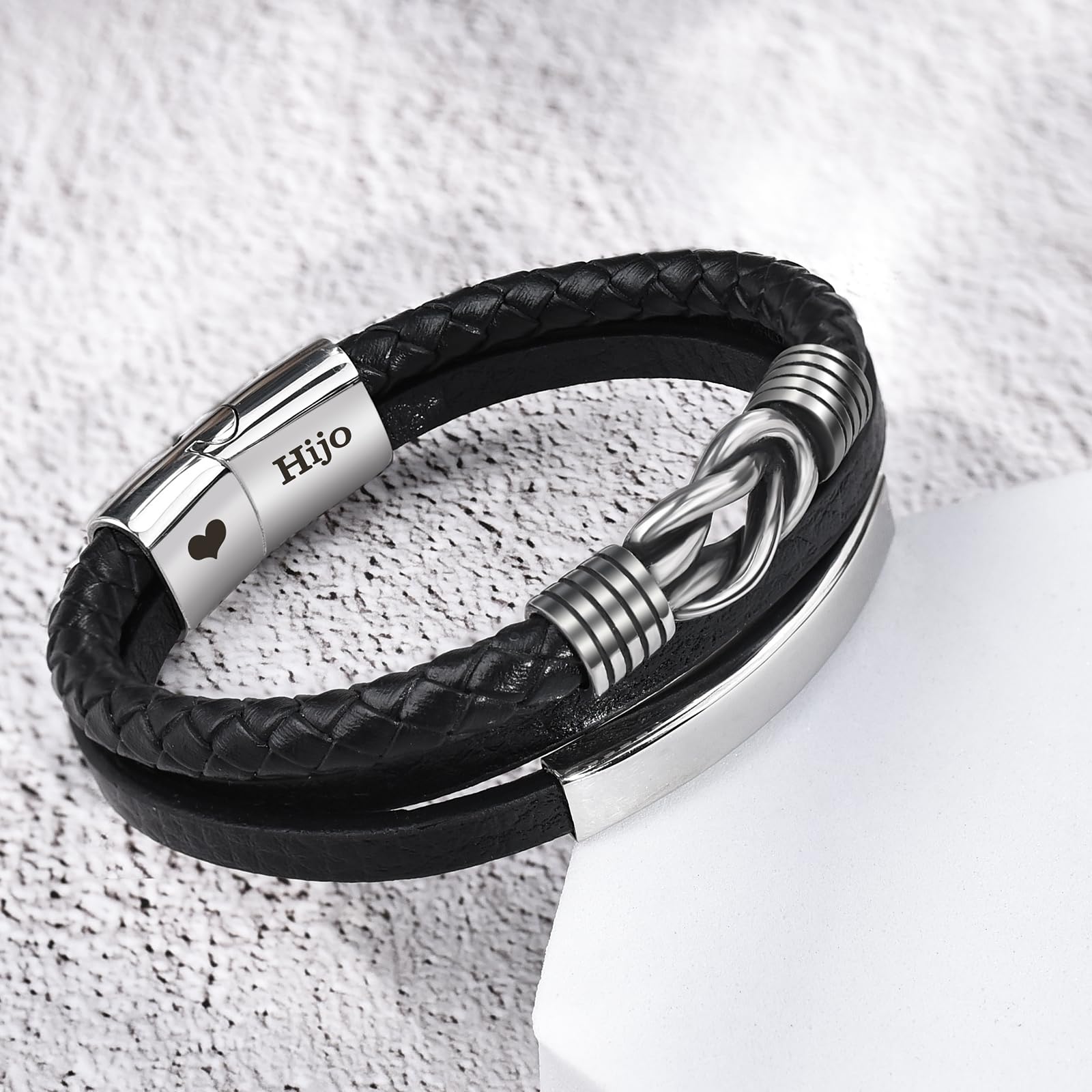 VU100 Regalo para Hijo/Hombre/Papá Pulsera de Cuero para Hombre Te Amo Pulsera Regalo inspiración Regalo de Cumpleaños para Hijo Papá Novio Esposo-Con Caja de Regalo