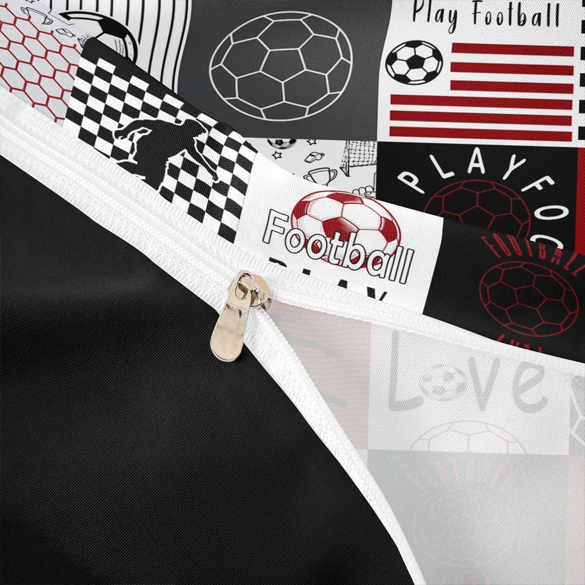Football Duvet Cover Set Black Red Patchwork Sports Girl Toddler Bedding Set for Toddler Boys European Sport Player Ball Game Comforter Cover Boys Athletic Decor Competitive Games Bed Sets