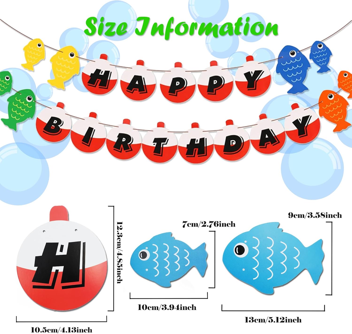 Gone Fishing Party Decoration Set for Boys - 2PCS Happy Birthday Banner with 21PCS The Big One Cake Topper and Cupcake Toppers - Little Fisherman Cute Fishing Theme First Birthday Party Supplies