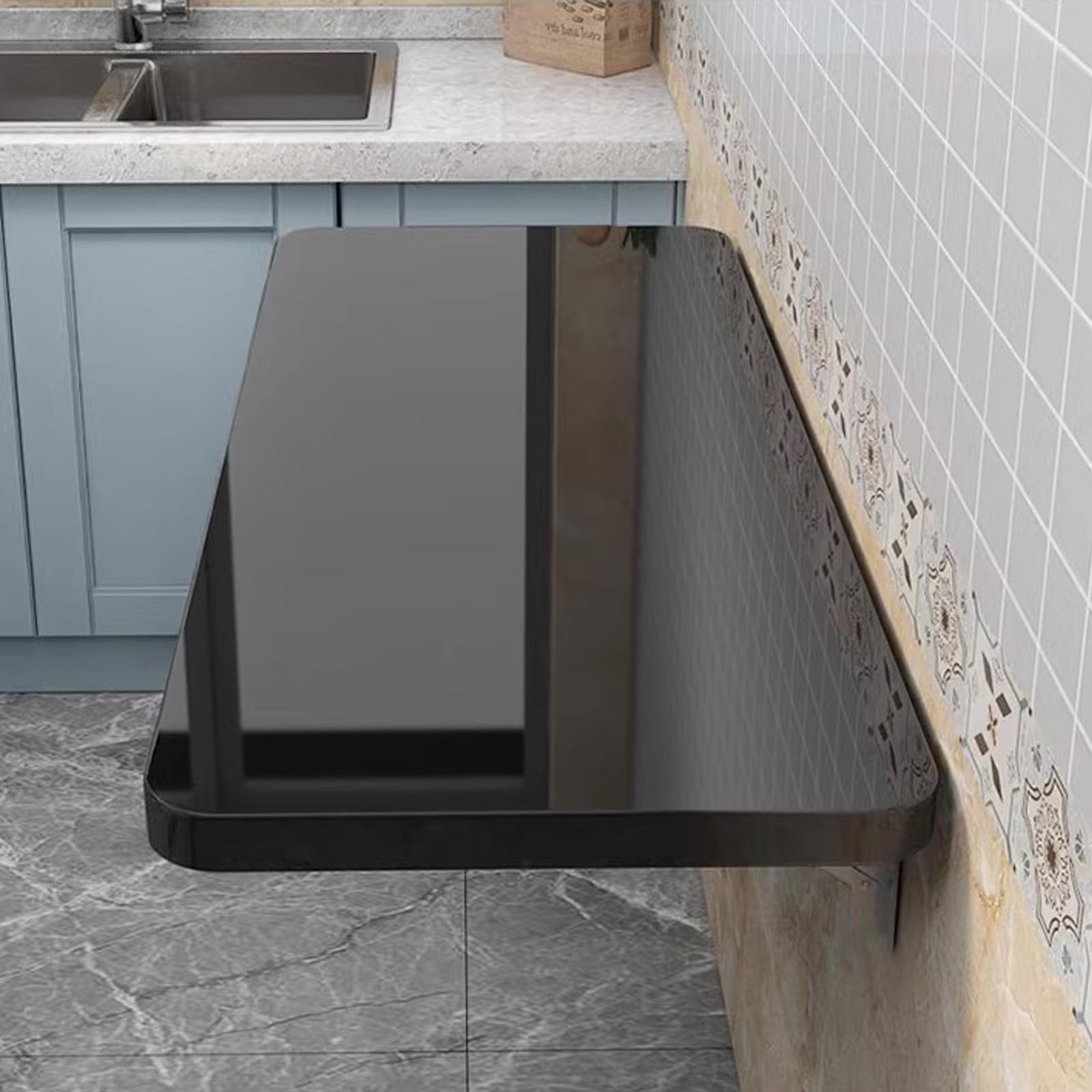 Bureau d'ordinateur suspendu et table de cuisine rabattable noire
