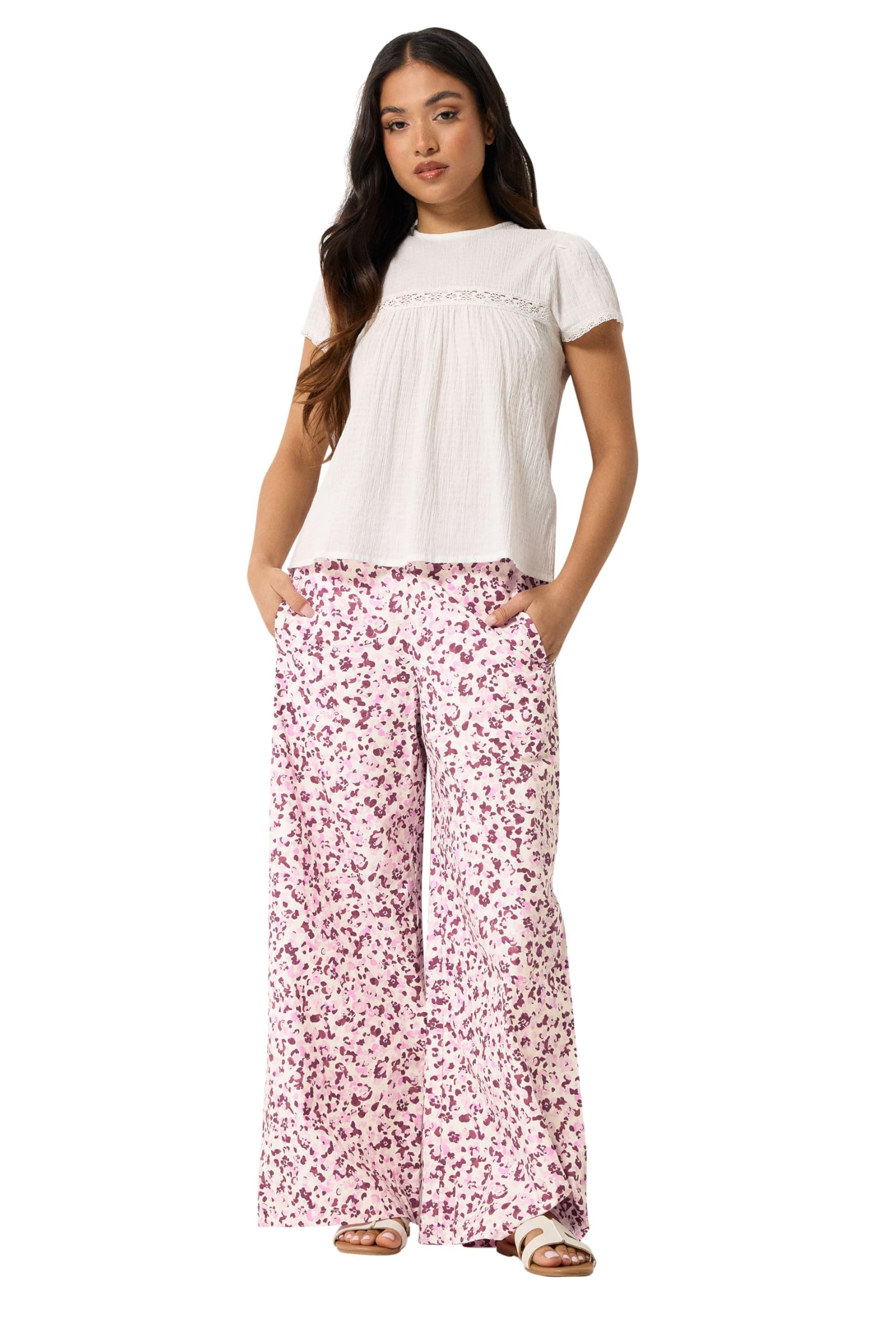 Pixiegirl Women's Pink Petite Wide Leg Trousers In | Size: 14S