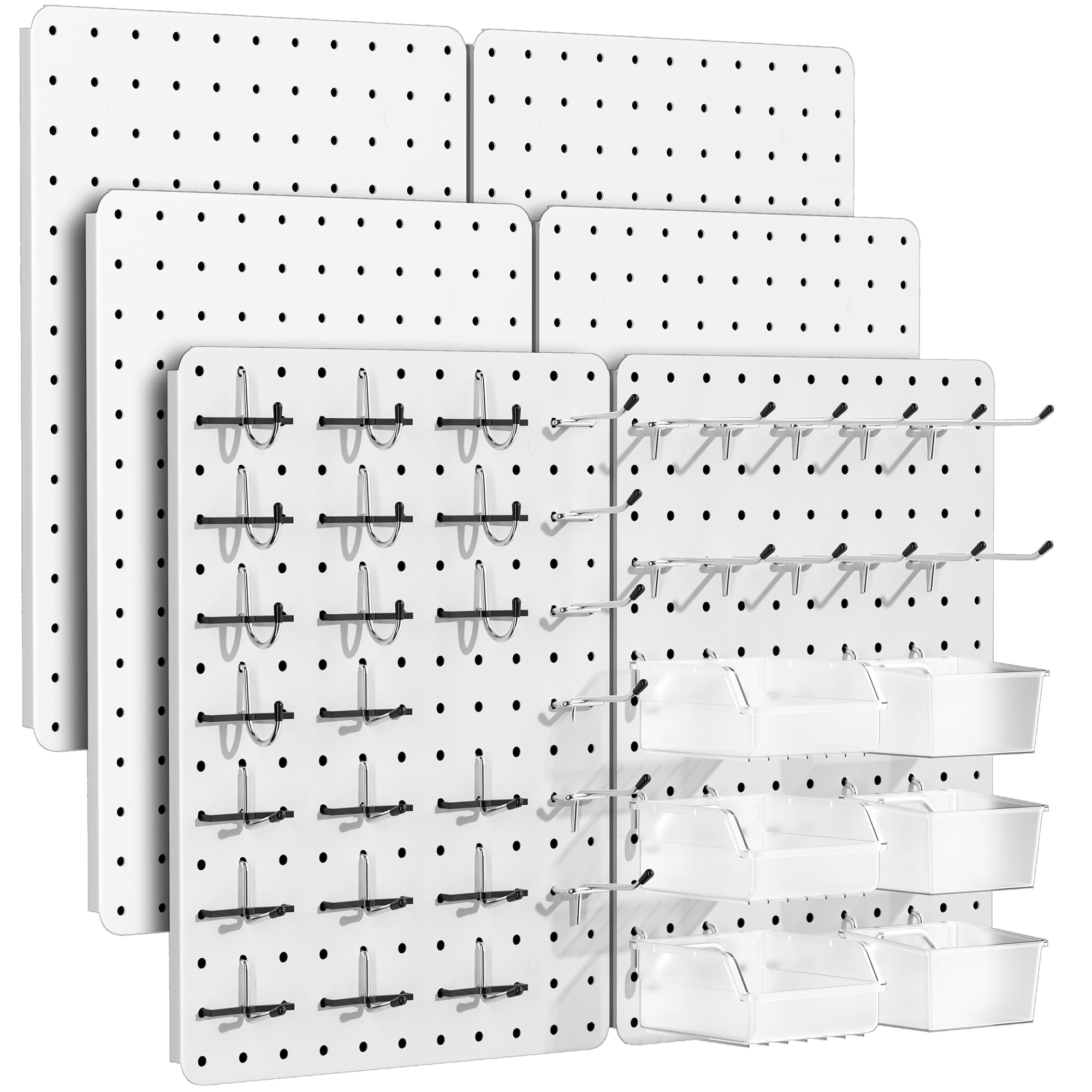 Peg board, Metal Pegboard for Tools, 6 Pack White Wall Organizer with Hooks