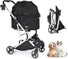 Beberoad Pet Stroller for Small Medium Dogs Cats, 4 Wheels Foldable T4 Dog Pram Pet Pram Pushchair with Pad & Cup Holder, Travel Dog Stroller Buggy Trolley, Black