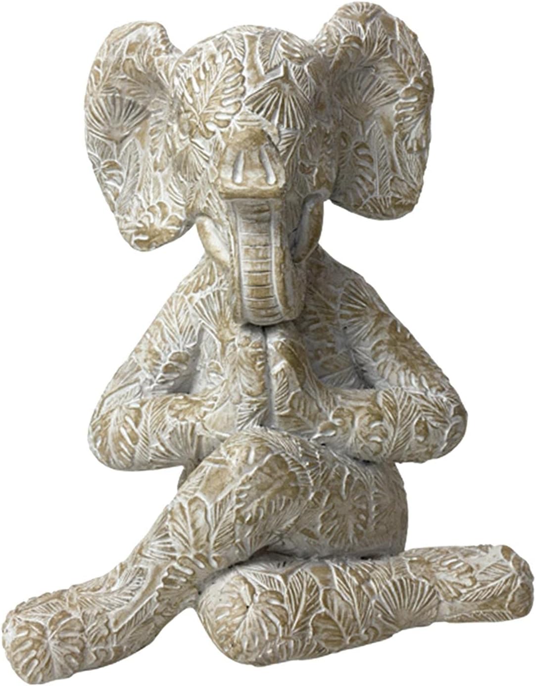 CALANDIS Meditation Elephant Statue Sculpture Yoga Living Room Home Desktop Decor Clasped Hands White