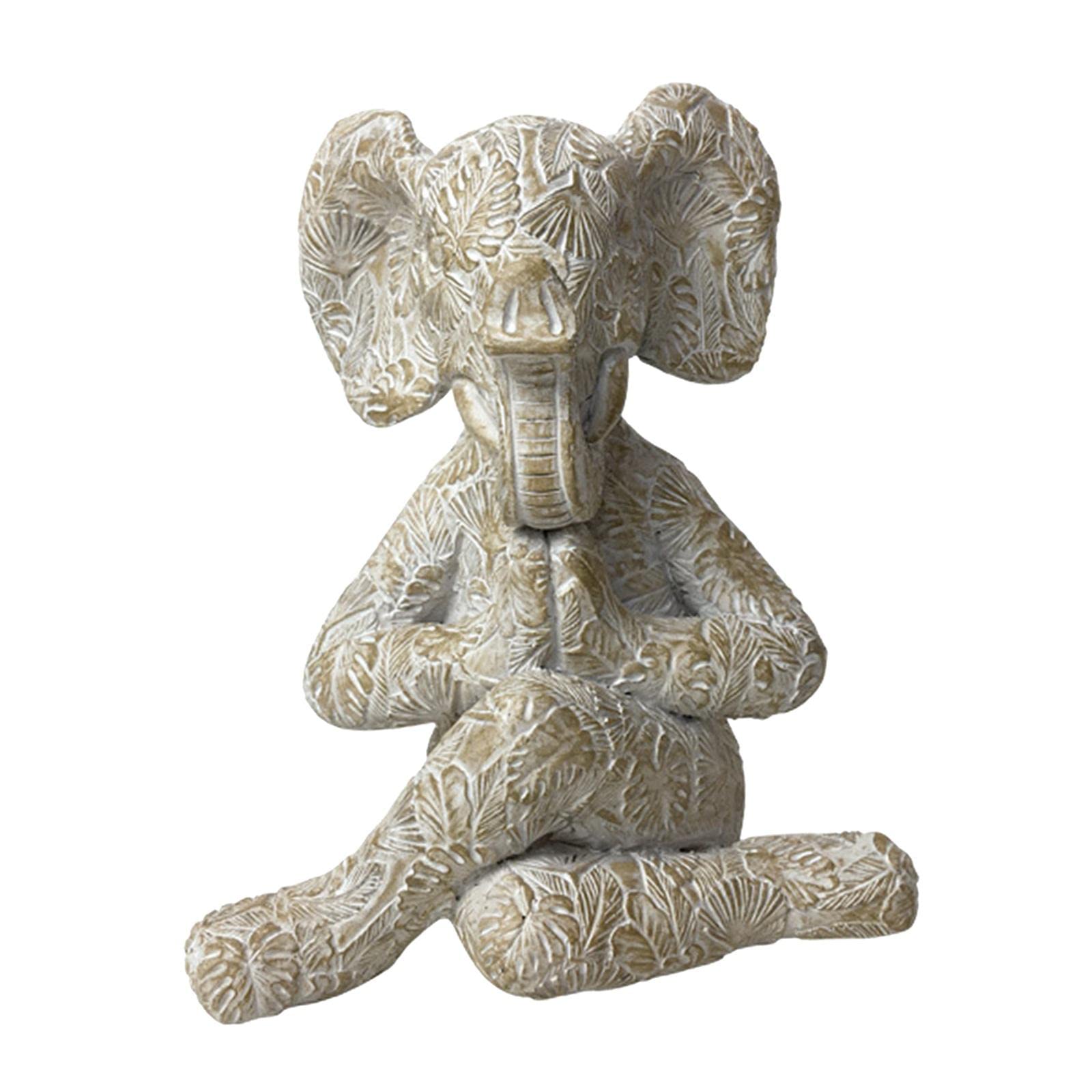 CALANDIS Meditation Elephant Statue Sculpture Yoga Living Room Home Desktop Decor Clasped Hands White