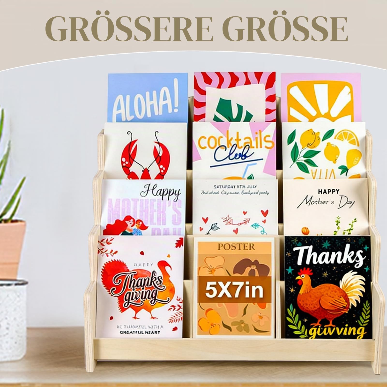 GAESHOW Kartenständer, Postkartenständer, Holz kartenaufsteller Postkartenhalter, 4 Etagen Postkarten Aufbewahrung Display Ständer für Grußkarten, Kartenaufkleber, Broschüren