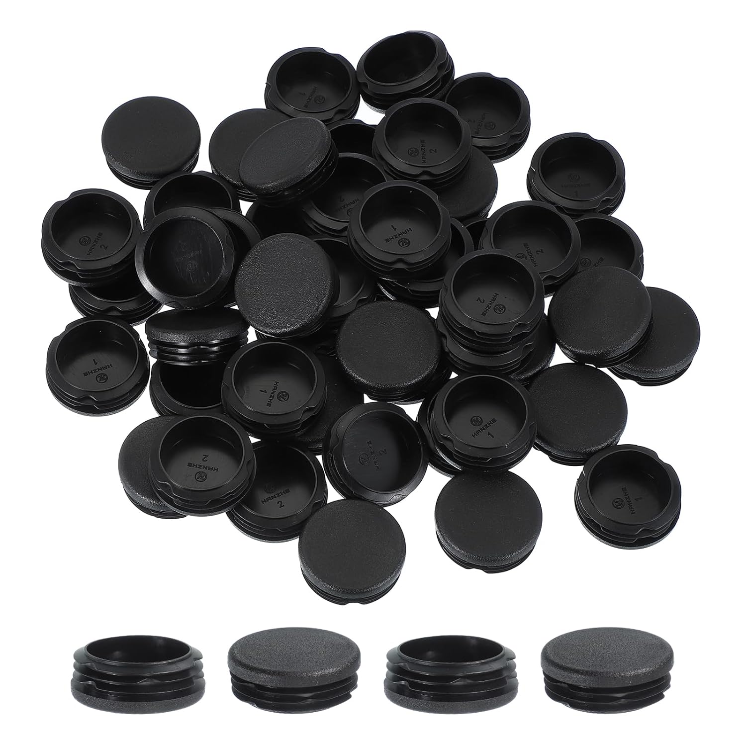 PATIKIL 1-3/4 Inch Plastic Tubing End Caps, 50 Pcs Round Hole Plug Insert for Round Iron Pipe Chair Leg Table Bookshelves Patio Furniture, Black