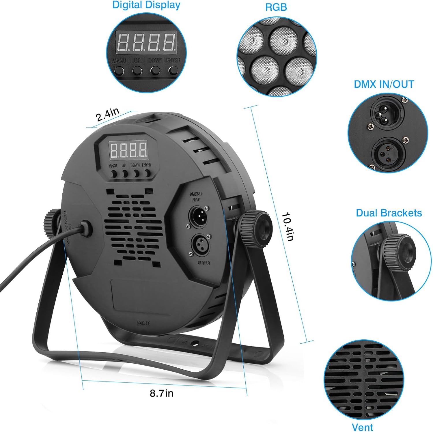 60LED Stage Par Lights: 90W RGB Color Mixing - Remote & DMX Control - Sound Activated Uplighting for Events DJ Wedding Home Party Church Club Band Festival Lighting