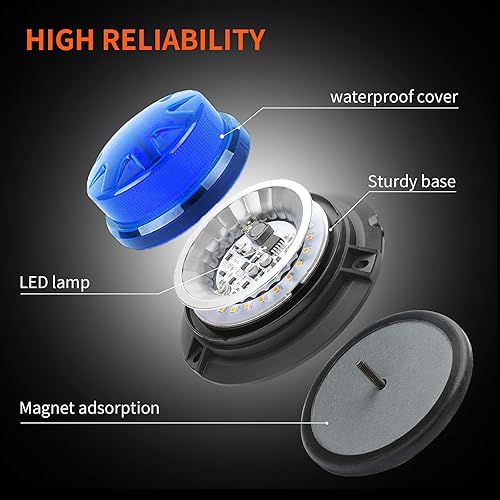 Miniatura 7 de AUXMOTEC - Barra de luces estroboscópicas LED azul de emergencia con montaje magnético y 8 modelos de parpadeo, lámparas de señal de techo de