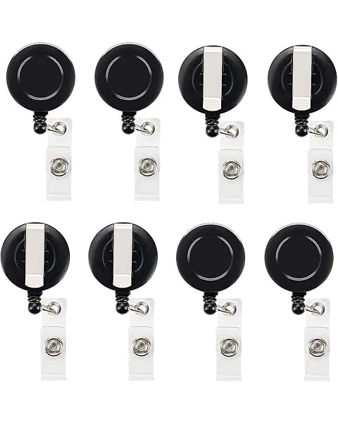 JANYUN 100 Pcs Black Badge Reels Retractable Badges Holder for ID Card Keychain Whistles Lanyards for School Office