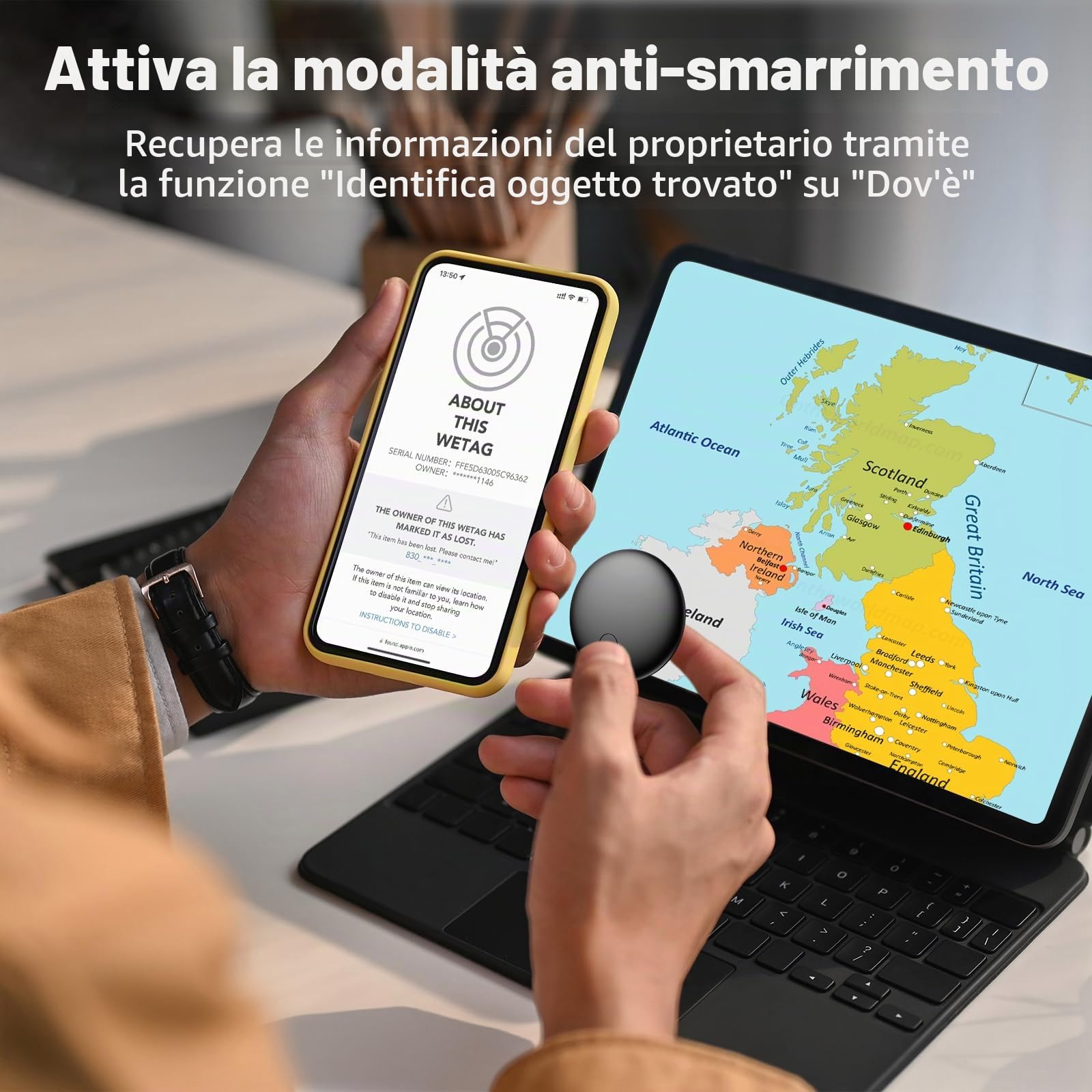 Air Tracker Tag-1 Pezzi, Smart Tag Compatibile con Apple Find My (Solo IOS), Bluetooth Localizzatore per Portafogli, Chiavi, Zaini, Bagagli, 100dB Bip, Batteria Sostituibile, IP68 impermeabile