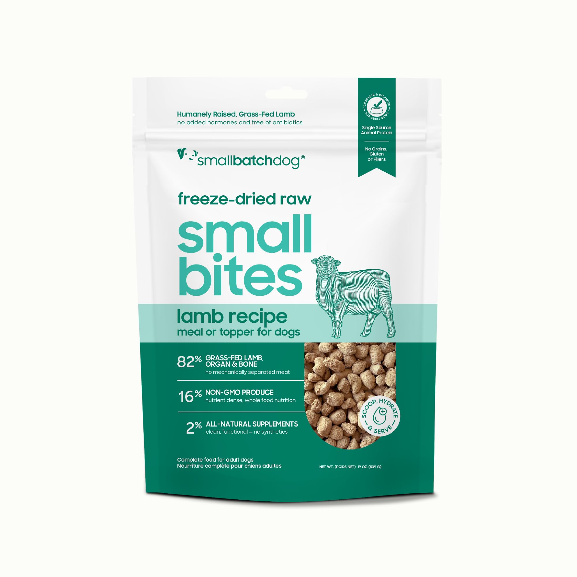 smallbatch Freeze Dried Dog Food – Lamb Recipe, Small Bites, Grain Free, Organic Produce – Grass Fed Lamb Hearts & Organs – High Protein Meal –