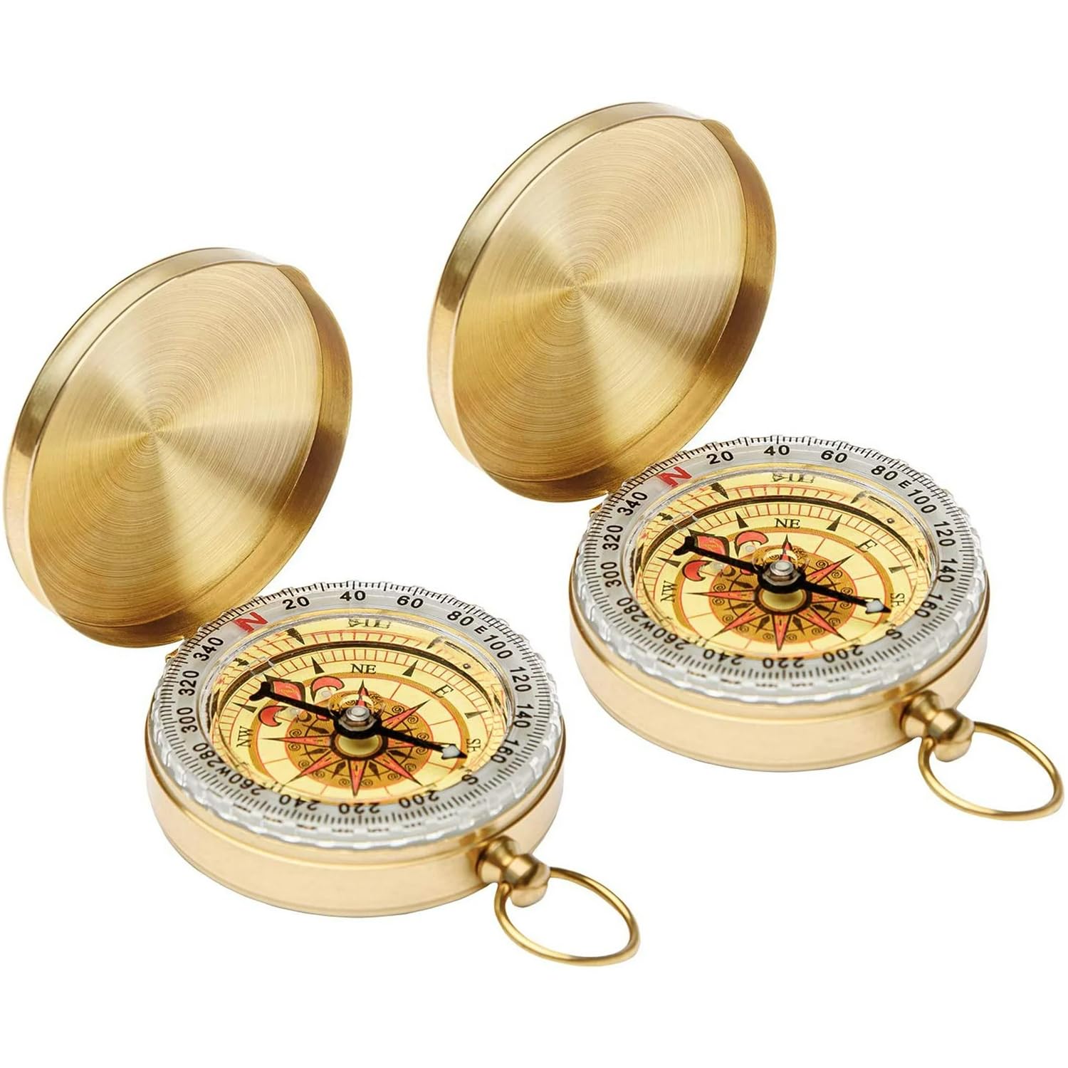 2 Pack Camping Survival Compass Glow,Classic Pocket Style Copper Clamshell Compass, Glow in The Dark Military Compass Survival Gear Compass,Waterproof Luminous Kids Compass for Hiking Camping Hunting