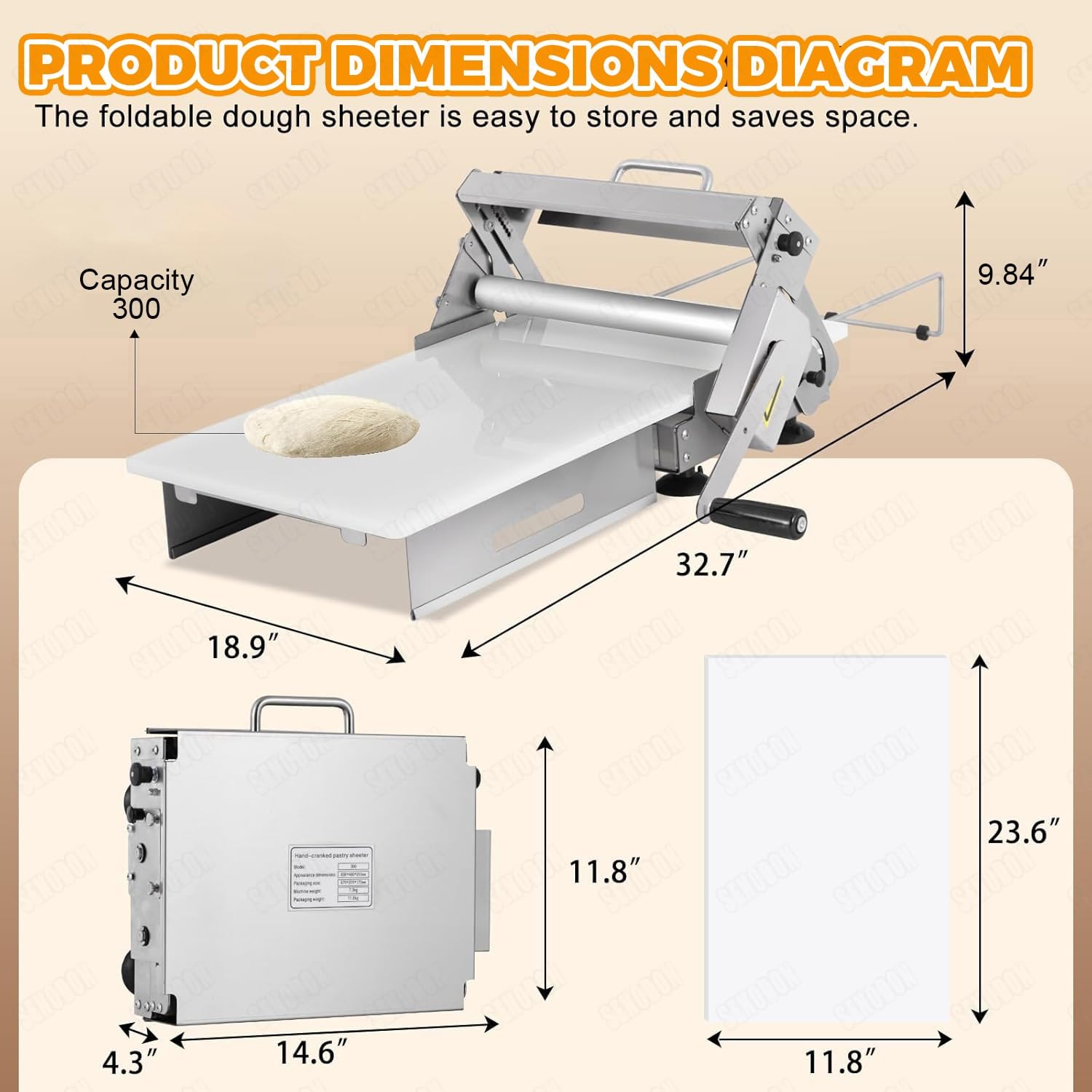 Máquina Laminadora de Masa Manual Plegable - Rodillo de Acero Inoxidable para Pastelería y Fondant, Ideal para Pizza y Croissants, con Grosor Ajustable, Equipo de Panadería Comercial